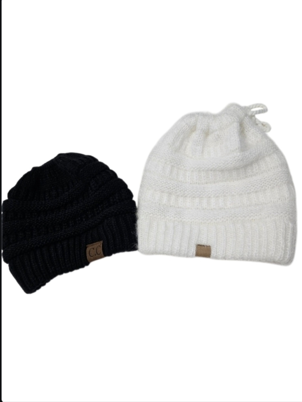 Set Of Two Beannies Hat Ponytail Hole In Black C.C/White SO